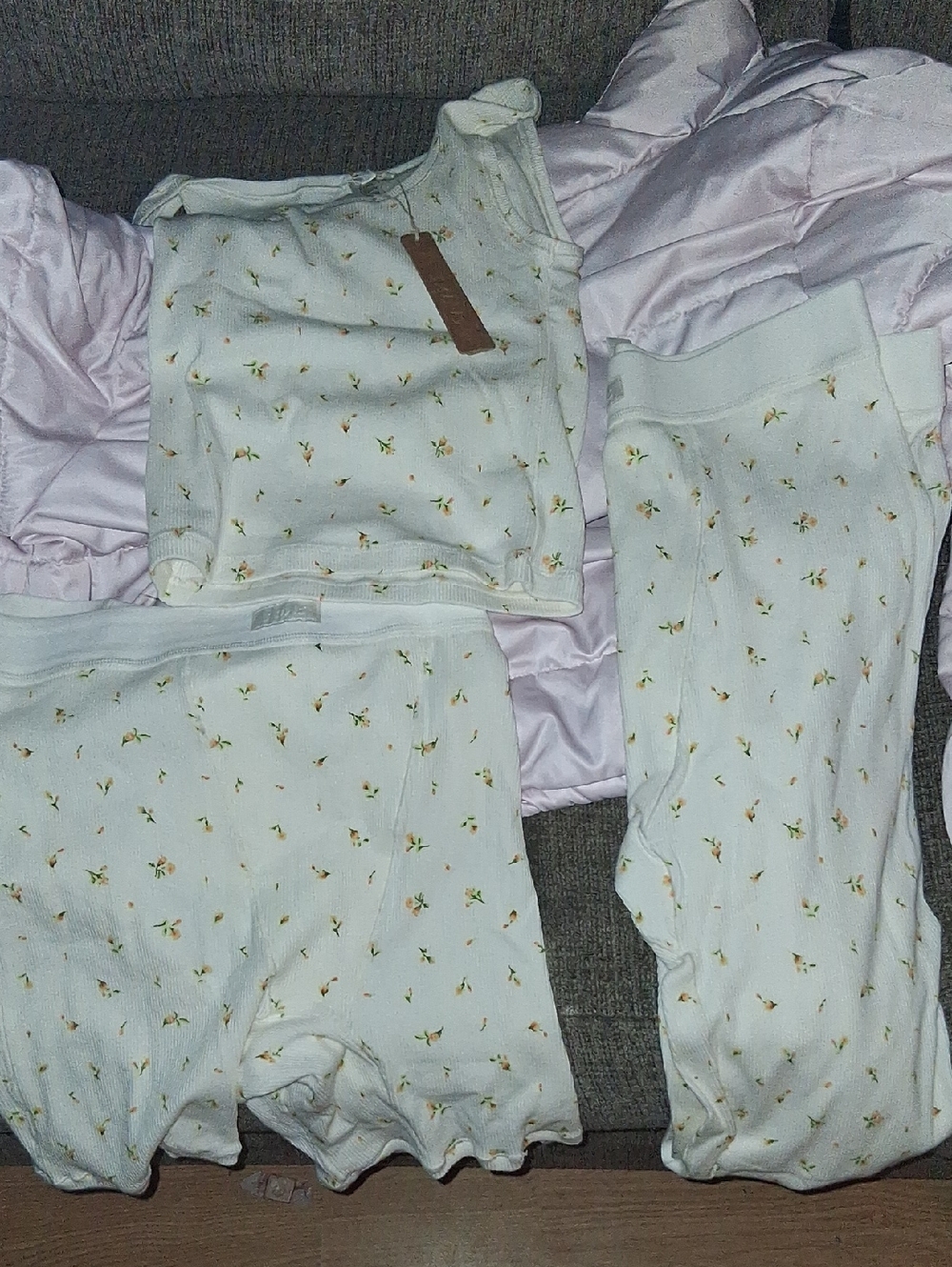 SKIMS White Floral Ribbed Pajama Set